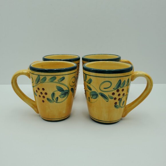 Whole Home French Country Berries En Provence Mugs Embossed Berries Green Leaves - Picture 1 of 9